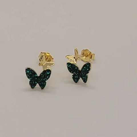 Brand New Sterling Silver 925 Green Butterfly Earrings