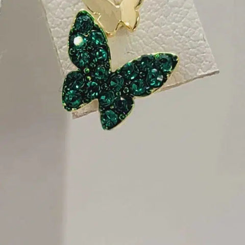 Brand New Sterling Silver 925 Green Butterfly Earrings