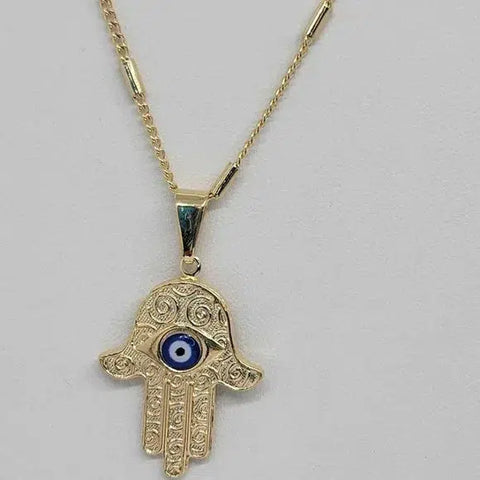 Brand New Brazilian 18k Gold Filled Hamsa with blue evil eye Necklace