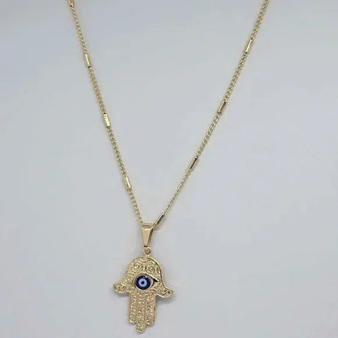 Brand New Brazilian 18k Gold Filled Hamsa with blue evil eye Necklace