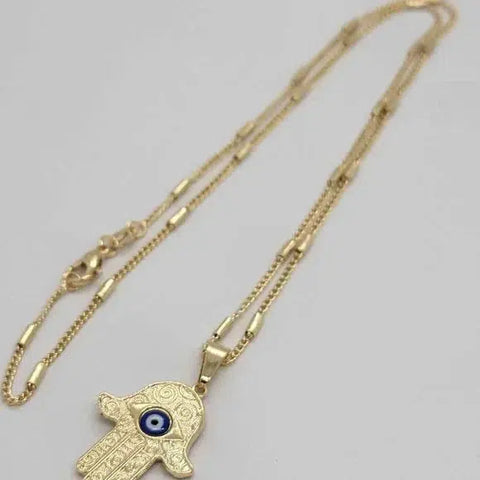 Brand New Brazilian 18k Gold Filled Hamsa with blue evil eye Necklace