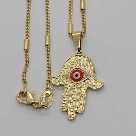 Brand New Brazilian 18k Gold Filled Hamsa with Red evil eye Necklace
