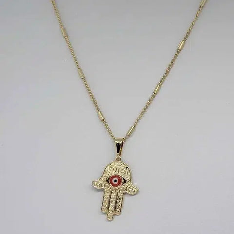 Brand New Brazilian 18k Gold Filled Hamsa with Red evil eye Necklace
