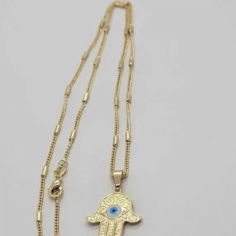 Brand New Brazilian 18k Gold Filled Hamsa w/ Baby blue evil eye Necklace