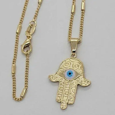 Brand New Brazilian 18k Gold Filled Hamsa w/ Baby blue evil eye Necklace