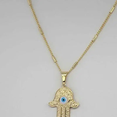 Brand New Brazilian 18k Gold Filled Hamsa w/ Baby blue evil eye Necklace