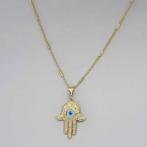 Brand New Brazilian 18k Gold Filled Hamsa w/ Baby blue evil eye Necklace