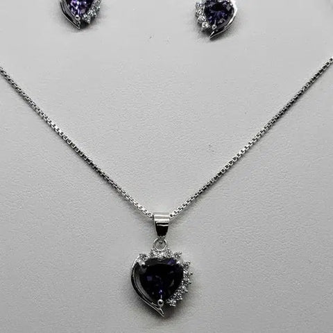 Brand New Sterling Silver 925 Heart with cz stones & Purple Gem Set