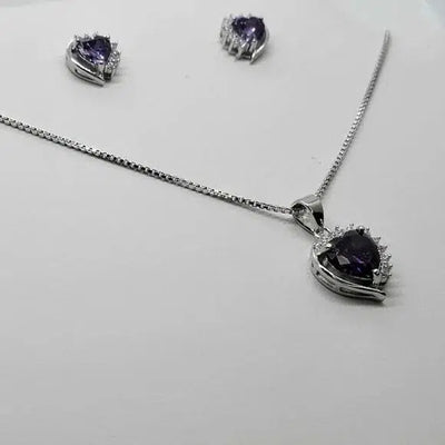 Brand New Sterling Silver 925 Heart with cz stones & Purple Gem Set