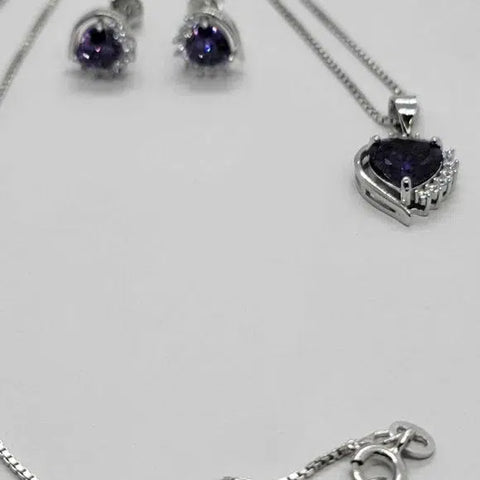 Brand New Sterling Silver 925 Heart with cz stones & Purple Gem Set