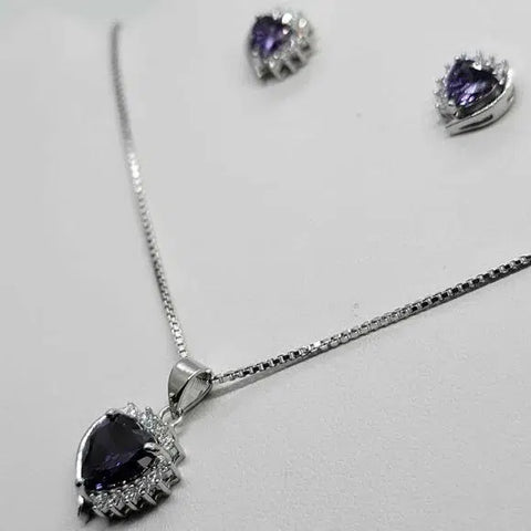 Brand New Sterling Silver 925 Heart with cz stones & Purple Gem Set