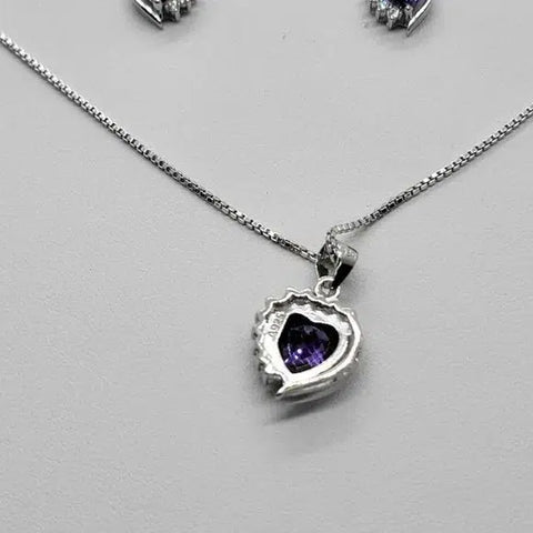 Brand New Sterling Silver 925 Heart with cz stones & Purple Gem Set