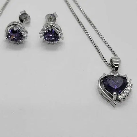 Brand New Sterling Silver 925 Heart with cz stones & Purple Gem Set