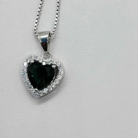 Brand New Sterling Silver 925 Heart with cz stones & Green Gem Set