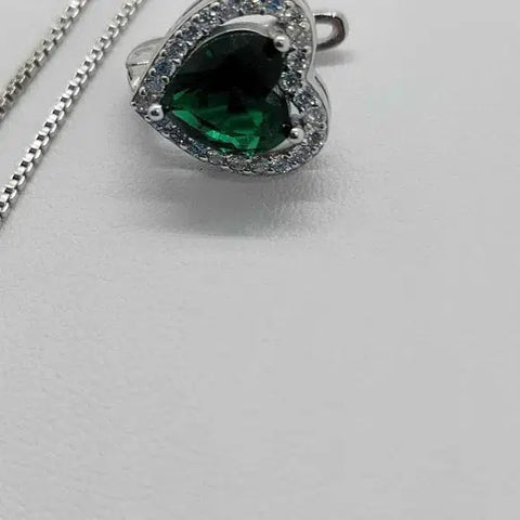 Brand New Sterling Silver 925 Heart with cz stones & Green Gem Set