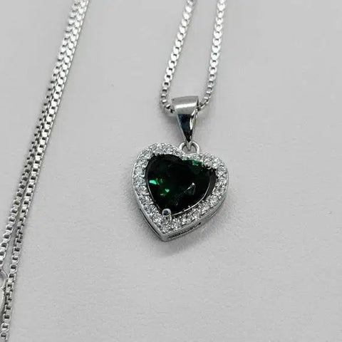 Brand New Sterling Silver 925 Heart with cz stones & Green Gem Set