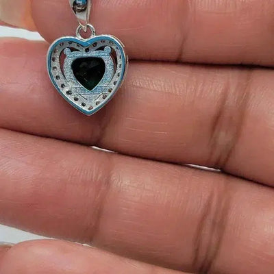 Brand New Sterling Silver 925 Heart with cz stones & Green Gem Set