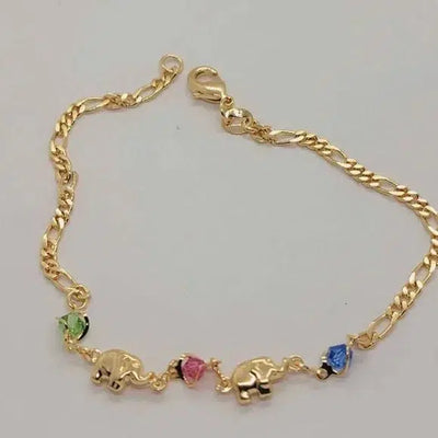 Brand New Brazilian 18k Gold Filled 2 Elephants w/ beaded colors anklet