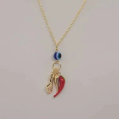 Brand New Brazilian 18k Gold Filled Evil Eye Multi Charms Necklace