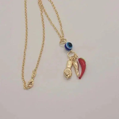 Brand New Brazilian 18k Gold Filled Evil Eye Multi Charms Necklace