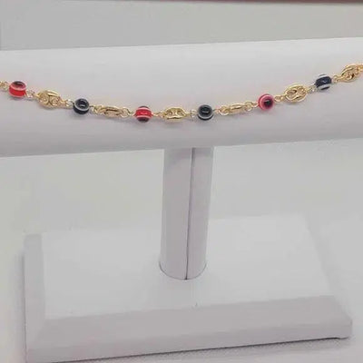 Brand New  Brazilian 18k Gold Filled Beaded Red Black Evil Eye Anklet