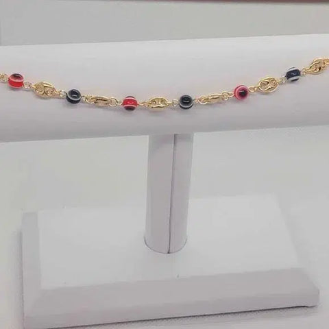 Brand New  Brazilian 18k Gold Filled Beaded Red Black Evil Eye Anklet