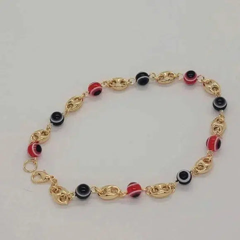 Brand New  Brazilian 18k Gold Filled Beaded Red Black Evil Eye Anklet