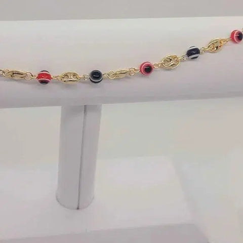 Brand New  Brazilian 18k Gold Filled Beaded Red Black Evil Eye Anklet