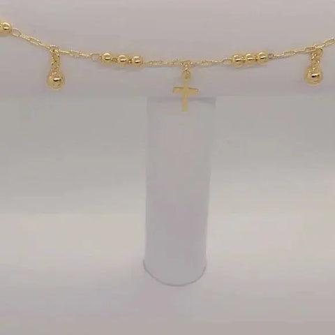 Brand New Brazilian 18k Gold Filled Beaded Cross Anklet