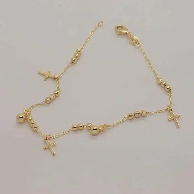 Brand New Brazilian 18k Gold Filled Beaded Cross Anklet