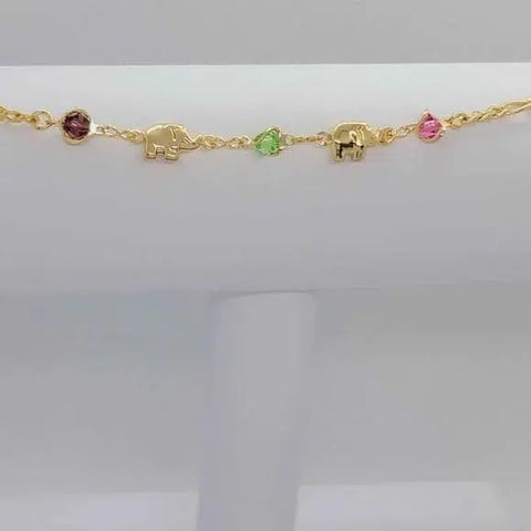 Brand New Brazilian 18k Gold Filled 2 Elephants w/ beaded colors anklet