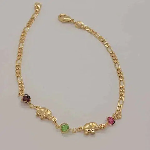 Brand New Brazilian 18k Gold Filled 2 Elephants w/ beaded colors anklet