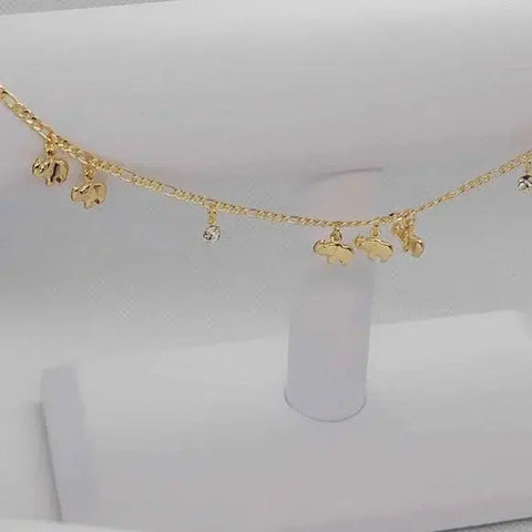 Brand New Brazilian 18k Gold Filled Elephants with Gems Anklet