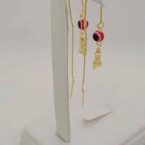 Brand New Brazilian 18k Gold Filled Red Evil Eye With Figa Hand Earrings