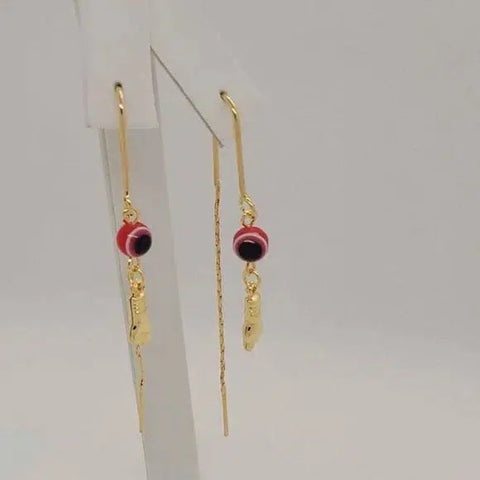 Brand New Brazilian 18k Gold Filled Red Evil Eye With Figa Hand Earrings