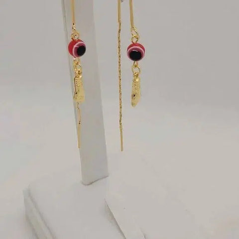 Brand New Brazilian 18k Gold Filled Red Evil Eye With Figa Hand Earrings