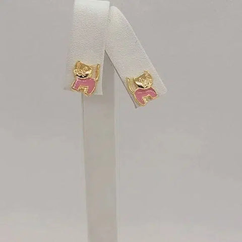 Brand New Brazilian 18k Gold Filled Pink Cats Earrings