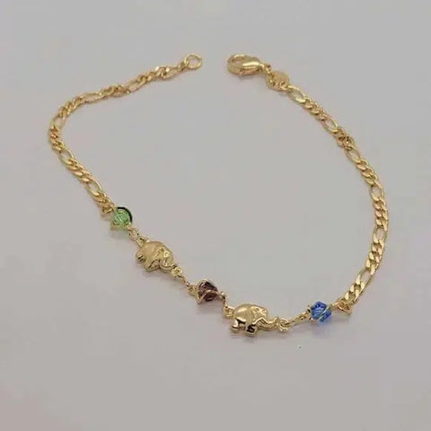 Brand New Brazilian 18k Gold Filled 2 Elephants w/ beaded colors anklet