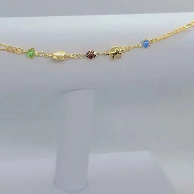 Brand New Brazilian 18k Gold Filled 2 Elephants w/ beaded colors anklet