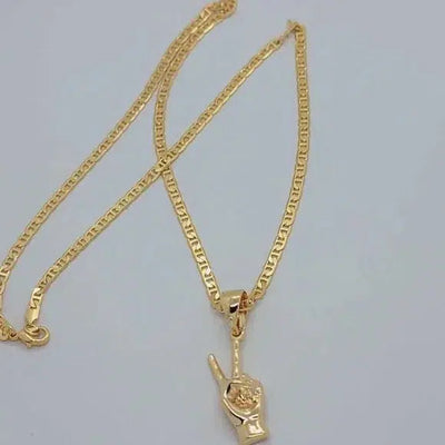 Brand New Brazilian 18k Gold Filled Hand w/ Peace Sign Necklace