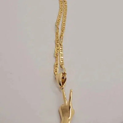 Brand New Brazilian 18k Gold Filled Hand w/ Peace Sign Necklace