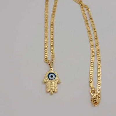 Brand New Brazilian 18k Gold Filled Hamsa With Evil Eye Necklace