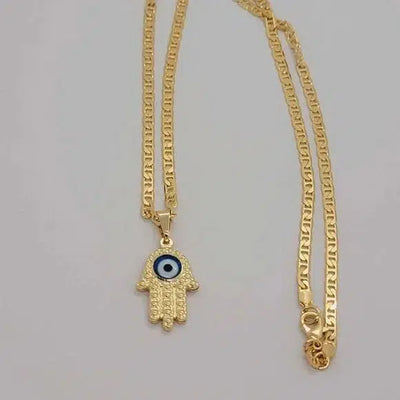 Brand New Brazilian 18k Gold Filled Hamsa With Evil Eye Necklace