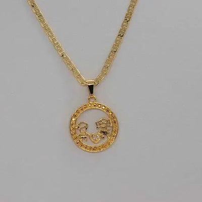 Brand New Brazilian 18k Gold Filled Son & Daughter w/ Heart Necklace