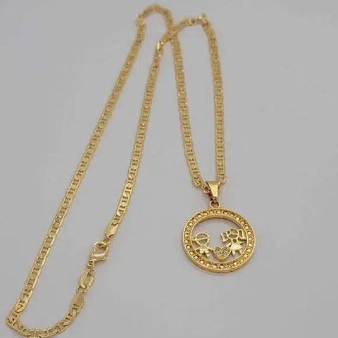 Brand New Brazilian 18k Gold Filled Son & Daughter w/ Heart Necklace