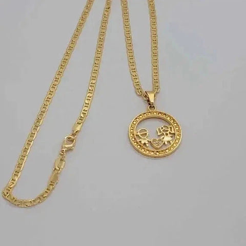 Brand New Brazilian 18k Gold Filled Son & Daughter w/ Heart Necklace