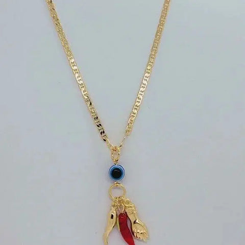 Brand New Brazilian 18k Gold Filled Multi Lucky Charms with Evil Eye Necklace