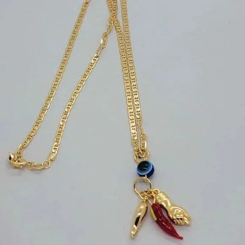 Brand New Brazilian 18k Gold Filled Multi Lucky Charms with Evil Eye Necklace