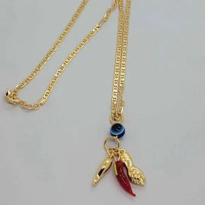 Brand New Brazilian 18k Gold Filled Multi Lucky Charms with Evil Eye Necklace