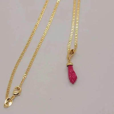 Brand New Brazilian 18k Gold Filled Pink Figa Hand Necklace  (AZABACHE)